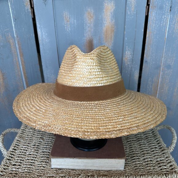 GIGI PIP Isla Straw Wide Brim Fedora Hat Suede Band OS NWOT - Picture 3 of 12